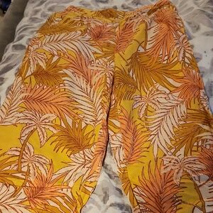 Tahari Yellow Orange Palm Print Wide Leg Pants